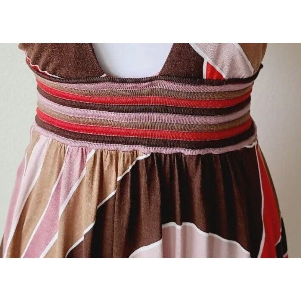 Missoni Women's Baby Doll Dress 4 Colorblock Stripes Orange Brown Mini - Picture 6 of 15
